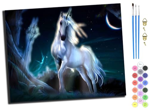 WANGXIAO Malen Nach Zahlen Erwachsene Kinder,Mädchen und Junge,Farbiges Leinwand Acrylfarben DIY Ölgemälde Set zur Heimdekoration,40x50cm,Elf Pferd Einhorn Tier im Mondlicht,mit Rahmen WANGXIAO Malen Nach Zahlen Erwachsene Kinder,Mädchen und Junge,Farbiges Leinwand Acrylfarben DIY Ölgemälde Set zur Heimdekoration,40x50cm,Elf Pferd Einhorn Tier im Mondlicht,mit Rahmen von WANGXIAO