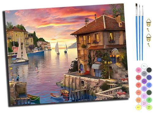 WANGXIAO Malen Nach Zahlen Erwachsene Kinder,Mädchen und Junge,Farbiges Leinwand Acrylfarben DIY Ölgemälde Set zur Heimdekoration,40x50cm,Küstenstädte,mit Rahmen WANGXIAO Malen Nach Zahlen Erwachsene Kinder,Mädchen und Junge,Farbiges Leinwand Acrylfarben DIY Ölgemälde Set zur Heimdekoration,40x50cm,Küstenstädte,mit Rahmen von WANGXIAO