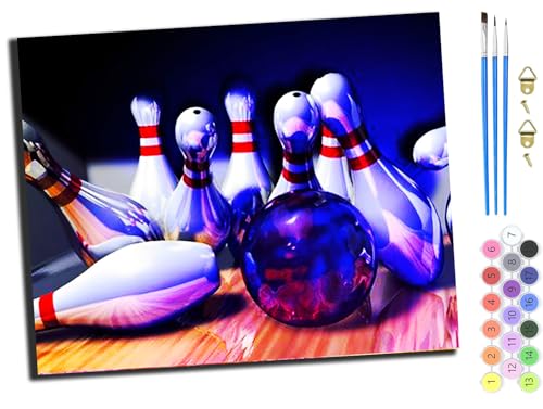 WANGXIAO Malen Nach Zahlen Erwachsene Kinder,Mädchen und Junge,Farbiges Leinwand Acrylfarben DIY Ölgemälde Set zur Heimdekoration,40x50cm,Sport-Farb-Bowling-Radar,mit Rahmen von WANGXIAO