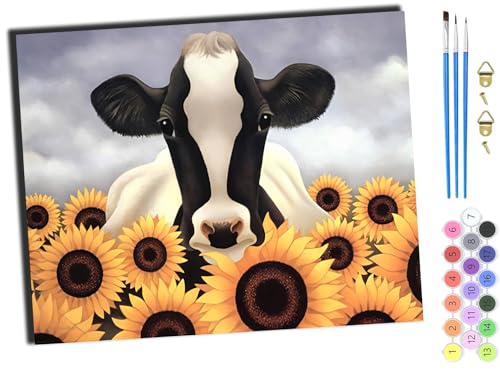 WANGXIAO Malen Nach Zahlen Erwachsene Kinder,Mädchen und Junge,Farbiges Leinwand Acrylfarben DIY Ölgemälde Set zur Heimdekoration,40x50cm,Tier Kuh Sonnenblume,mit Rahmen WANGXIAO Malen Nach Zahlen Erwachsene Kinder,Mädchen und Junge,Farbiges Leinwand Acrylfarben DIY Ölgemälde Set zur Heimdekoration,40x50cm,Tier Kuh Sonnenblume,mit Rahmen von WANGXIAO