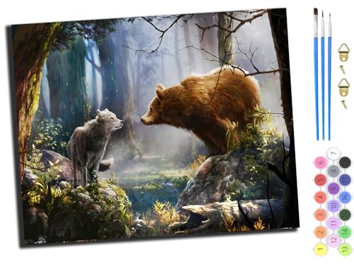 WANGXIAO Malen Nach Zahlen Erwachsene Kinder,Mädchen und Junge,Farbiges Leinwand Acrylfarben DIY Ölgemälde Set zur Heimdekoration,40x50cm,Tiere Wolf und Bär,mit Rahmen WANGXIAO Malen Nach Zahlen Erwachsene Kinder,Mädchen und Junge,Farbiges Leinwand Acrylfarben DIY Ölgemälde Set zur Heimdekoration,40x50cm,Tiere Wolf und Bär,mit Rahmen von WANGXIAO