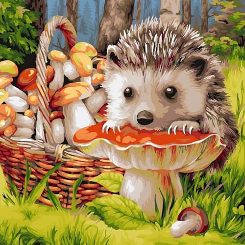 WANGXIAO Malen nach Zahlen Erwachsene,40x40cm,Be creative Heimdekoration Anfänger Mit Pinsel und Acrylfarben ölgemälde für Home Decor,Kleiner Igel Waldkorb，,Mit Rahmen von WANGXIAO