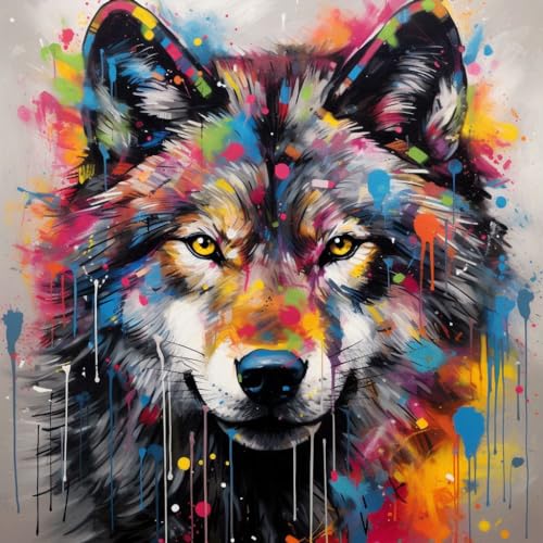 WANGXIAO Malen nach Zahlen Erwachsene,40x40cm,Be creative Heimdekoration Anfänger Mit Pinsel und Acrylfarben ölgemälde für Home Decor,bunter Graffiti-Stil Tier Wolf,,Mit Rahmen WANGXIAO Malen nach Zahlen Erwachsene,40x40cm,Be creative Heimdekoration Anfänger Mit Pinsel und Acrylfarben ölgemälde für Home Decor,bunter Graffiti-Stil Tier Wolf,,Mit Rahmen von WANGXIAO