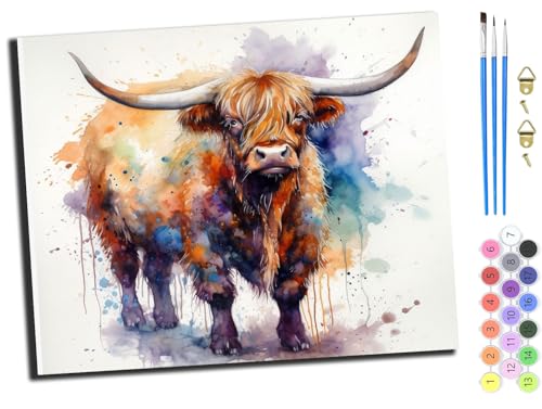 WANGXIAO Malen nach Zahlen Erwachsene,40x50cm,Be creative Heimdekoration Anfänger Mit Pinsel und Acrylfarben ölgemälde für Home Decor,Aquarell Tier Hochlandrind,mit Rahmen WANGXIAO Malen nach Zahlen Erwachsene,40x50cm,Be creative Heimdekoration Anfänger Mit Pinsel und Acrylfarben ölgemälde für Home Decor,Aquarell Tier Hochlandrind,mit Rahmen von WANGXIAO
