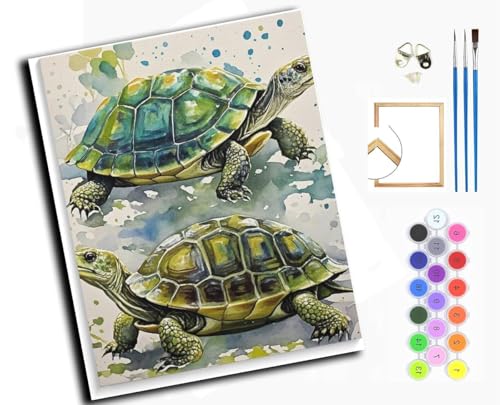 WANGXIAO Malen nach Zahlen Erwachsene,40x50cm,Be creative Heimdekoration Anfänger Mit Pinsel und Acrylfarben ölgemälde für Home Decor,Aquarell Tiere zwei Schildkröten,mit Rahmen von WANGXIAO