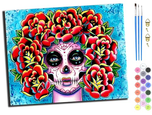 WANGXIAO Malen nach Zahlen Erwachsene,40x50cm,Be creative Heimdekoration Anfänger Mit Pinsel und Acrylfarben ölgemälde für Home Decor,Horror-Zuckerschädel-Mädchen,ohne Rahmen WANGXIAO Malen nach Zahlen Erwachsene,40x50cm,Be creative Heimdekoration Anfänger Mit Pinsel und Acrylfarben ölgemälde für Home Decor,Horror-Zuckerschädel-Mädchen,ohne Rahmen von WANGXIAO