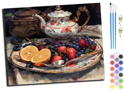 WANGXIAO Malen nach Zahlen Erwachsene,40x50cm,Be creative Heimdekoration Anfänger Mit Pinsel und Acrylfarben ölgemälde für Home Decor,Nachmittagstee mit Obstteller,mit Rahmen WANGXIAO Malen nach Zahlen Erwachsene,40x50cm,Be creative Heimdekoration Anfänger Mit Pinsel und Acrylfarben ölgemälde für Home Decor,Nachmittagstee mit Obstteller,mit Rahmen von WANGXIAO
