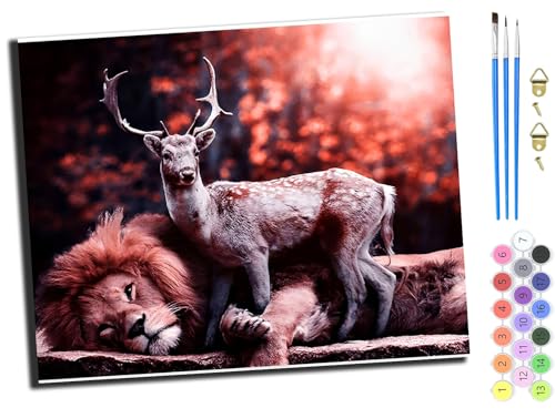 WANGXIAO Malen nach Zahlen Erwachsene,40x50cm,Be creative Heimdekoration Anfänger Mit Pinsel und Acrylfarben ölgemälde für Home Decor,Tiere Hirsch und Löwe,mit Rahmen WANGXIAO Malen nach Zahlen Erwachsene,40x50cm,Be creative Heimdekoration Anfänger Mit Pinsel und Acrylfarben ölgemälde für Home Decor,Tiere Hirsch und Löwe,mit Rahmen von WANGXIAO
