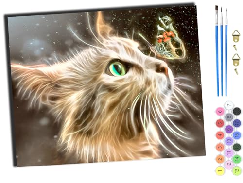 WANGXIAO Malen nach Zahlen Erwachsene,40x50cm,Be creative Heimdekoration Anfänger Mit Pinsel und Acrylfarben ölgemälde für Home Decor,Tiere süße Katze und Schmetterling,mit Rahmen WANGXIAO Malen nach Zahlen Erwachsene,40x50cm,Be creative Heimdekoration Anfänger Mit Pinsel und Acrylfarben ölgemälde für Home Decor,Tiere süße Katze und Schmetterling,mit Rahmen von WANGXIAO