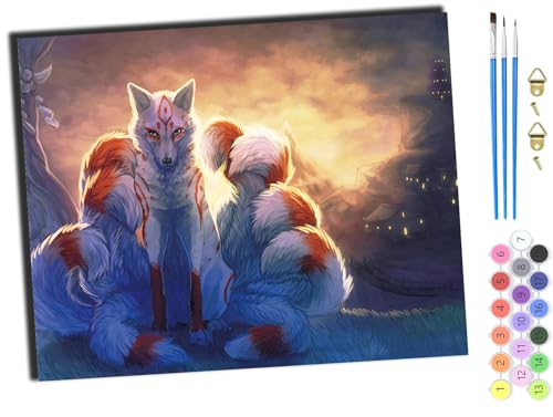 WANGXIAO Malen nach Zahlen Erwachsene,40x50cm,Be creative Heimdekoration Anfänger Mit Pinsel und Acrylfarben ölgemälde für Home Decor,Tierfuchs,mit Rahmen von WANGXIAO