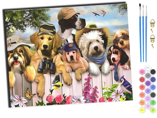 WANGXIAO Malen nach Zahlen Erwachsene,40x50cm,Be creative Heimdekoration Anfänger Mit Pinsel und Acrylfarben ölgemälde für Home Decor,Tiermode Hund mit Hut,ohne Rahmen von WANGXIAO
