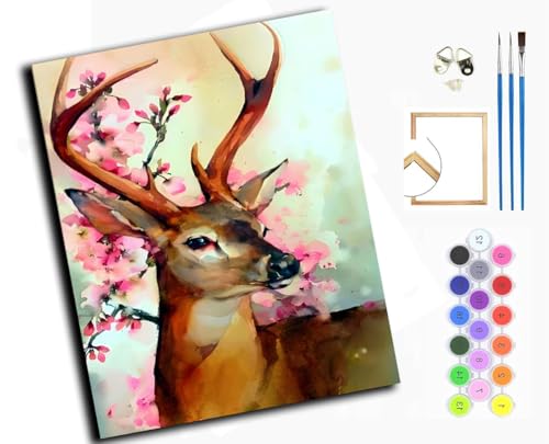 WANGXIAO Malen nach Zahlen Erwachsene,40x50cm,Be creative Heimdekoration Anfänger Mit Pinsel und Acrylfarben ölgemälde für Home Decor,sikahirsch tier hirsch,mit Rahmen von WANGXIAO
