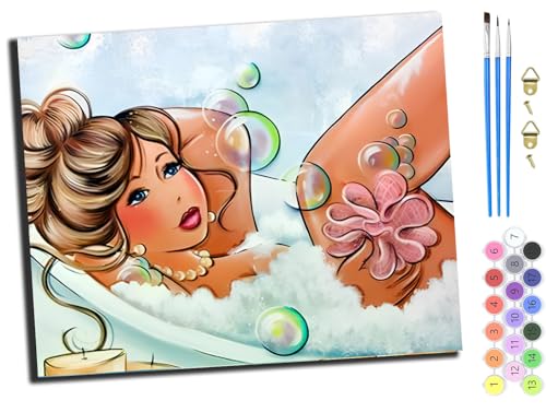 WANGXIAO Malen nach Zahlen Erwachsene,DIY Bastelset Handgemalt Ölgemälde Geschen Kit Mit 3,Pinseln und Acrylfarbe knitterfreie leinwand Kit,40x50 cm,Anime-Bademädchen,mit Rahmen WANGXIAO Malen nach Zahlen Erwachsene,DIY Bastelset Handgemalt Ölgemälde Geschen Kit Mit 3,Pinseln und Acrylfarbe knitterfreie leinwand Kit,40x50 cm,Anime-Bademädchen,mit Rahmen von WANGXIAO