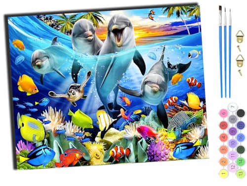 WANGXIAO Malen nach Zahlen Erwachsene,DIY Bastelset Handgemalt Ölgemälde Geschen Kit Mit 3,Pinseln und Acrylfarbe knitterfreie leinwand Kit,40x50 cm,Delfinfamilie,mit Rahmen WANGXIAO Malen nach Zahlen Erwachsene,DIY Bastelset Handgemalt Ölgemälde Geschen Kit Mit 3,Pinseln und Acrylfarbe knitterfreie leinwand Kit,40x50 cm,Delfinfamilie,mit Rahmen von WANGXIAO
