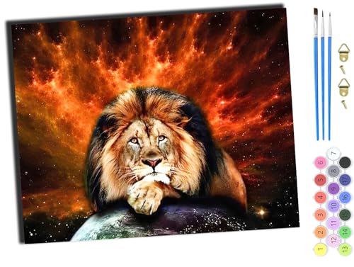 WANGXIAO Malen nach Zahlen Erwachsene,DIY Bastelset Handgemalt Ölgemälde Geschen Kit Mit 3,Pinseln und Acrylfarbe knitterfreie leinwand Kit,40x50 cm,Löwe Tier,ohne Rahmen von WANGXIAO