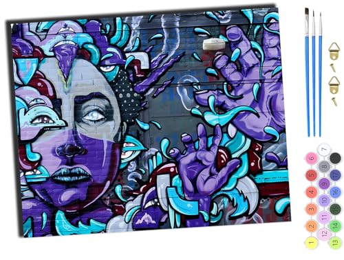 WANGXIAO Malen nach Zahlen Erwachsene,DIY Bastelset Handgemalt Ölgemälde Geschen Kit Mit 3,Pinseln und Acrylfarbe knitterfreie leinwand Kit,40x50 cm,Straßengraffiti Horror lila,mit Rahmen von WANGXIAO