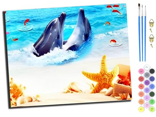 WANGXIAO Malen nach Zahlen Erwachsene,DIY Bastelset Handgemalt Ölgemälde Geschen Kit Mit 3,Pinseln und Acrylfarbe knitterfreie leinwand Kit,40x50 cm,Tierischer Delfinstrand,mit Rahmen WANGXIAO Malen nach Zahlen Erwachsene,DIY Bastelset Handgemalt Ölgemälde Geschen Kit Mit 3,Pinseln und Acrylfarbe knitterfreie leinwand Kit,40x50 cm,Tierischer Delfinstrand,mit Rahmen von WANGXIAO