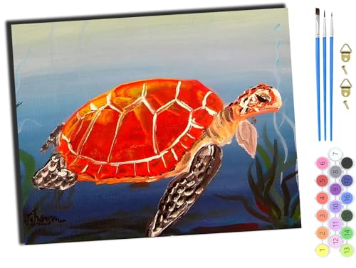 WANGXIAO Malen nach Zahlen Erwachsene,DIY Bastelset Handgemalt Ölgemälde Geschen Kit Mit 3,Pinseln und Acrylfarbe knitterfreie leinwand Kit,40x50 cm,orange Schildkröte Tier,ohne Rahmen von WANGXIAO