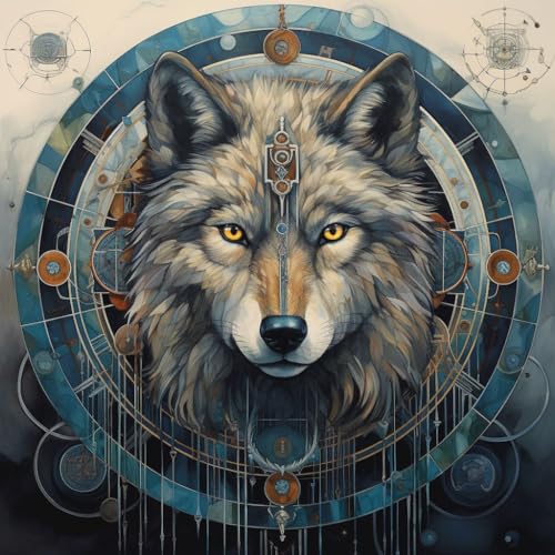 WANGXIAO Malen nach Zahlen Erwachsene,DIY Bastelset Handgemalt Ölgemälde Geschen Kit Mit 3 Pinseln und Acrylfarbe knitterfreie leinwand Kit,40x40 cm,Fantasietier Wolf, magischer Kreis，,ohne Rahmen von WANGXIAO