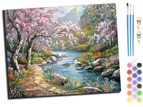 WANGXIAO Malen nach Zahlen Erwachsene,DIY Bastelset Handgemalt Ölgemälde Kit Mit 3,Pinseln und Acrylfarbe leinwand Kit,Geschenkideen,40x50 cm,Bergdorfbach und blühende Bäume,ohne Rahmen WANGXIAO Malen nach Zahlen Erwachsene,DIY Bastelset Handgemalt Ölgemälde Kit Mit 3,Pinseln und Acrylfarbe leinwand Kit,Geschenkideen,40x50 cm,Bergdorfbach und blühende Bäume,ohne Rahmen von WANGXIAO