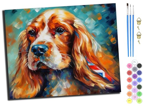 WANGXIAO Malen nach Zahlen Erwachsene,DIY Bastelset Handgemalt Ölgemälde Kit Mit 3,Pinseln und Acrylfarbe leinwand Kit,Geschenkideen,40x50 cm,Cocker Spaniel Hund Porträt,ohne Rahmen von WANGXIAO