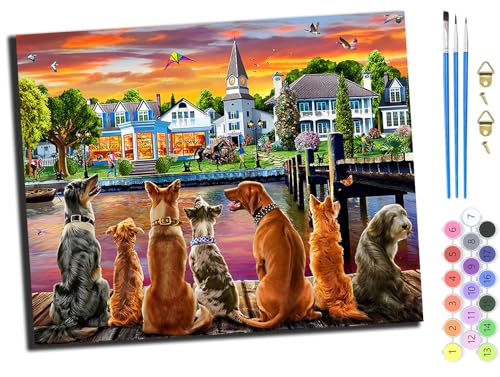WANGXIAO Malen nach Zahlen Erwachsene,DIY Bastelset Handgemalt Ölgemälde Kit Mit 3,Pinseln und Acrylfarbe leinwand Kit,Geschenkideen,40x50 cm,Hunde am Fluss – Tiergefährten,mit Rahmen WANGXIAO Malen nach Zahlen Erwachsene,DIY Bastelset Handgemalt Ölgemälde Kit Mit 3,Pinseln und Acrylfarbe leinwand Kit,Geschenkideen,40x50 cm,Hunde am Fluss – Tiergefährten,mit Rahmen von WANGXIAO