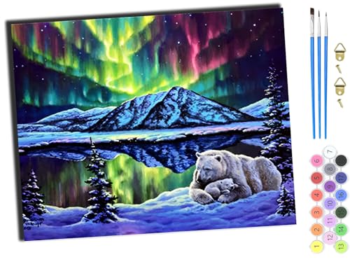 WANGXIAO Malen nach Zahlen Erwachsene,DIY Bastelset Handgemalt Ölgemälde Kit Mit 3,Pinseln und Acrylfarbe leinwand Kit,Geschenkideen,40x50 cm,Laser-Eisbär,ohne Rahmen von WANGXIAO