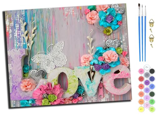 WANGXIAO Malen nach Zahlen Erwachsene,DIY Bastelset Handgemalt Ölgemälde Kit Mit 3,Pinseln und Acrylfarbe leinwand Kit,Geschenkideen,40x50 cm,Liebe Blumen Haustür Dekoration,ohne Rahmen von WANGXIAO