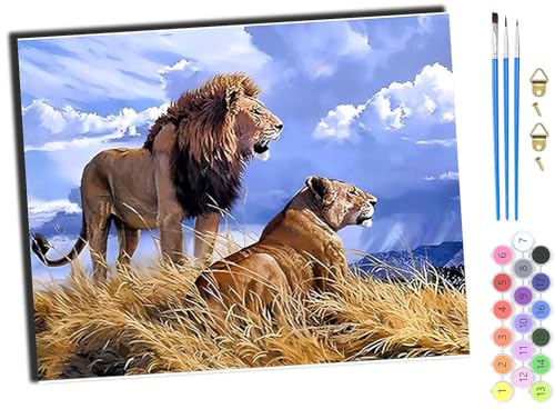 WANGXIAO Malen nach Zahlen Erwachsene,DIY Bastelset Handgemalt Ölgemälde Kit Mit 3,Pinseln und Acrylfarbe leinwand Kit,Geschenkideen,40x50 cm,Löwe Tier,ohne Rahmen WANGXIAO Malen nach Zahlen Erwachsene,DIY Bastelset Handgemalt Ölgemälde Kit Mit 3,Pinseln und Acrylfarbe leinwand Kit,Geschenkideen,40x50 cm,Löwe Tier,ohne Rahmen von WANGXIAO
