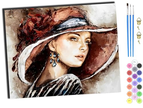 WANGXIAO Malen nach Zahlen Erwachsene,DIY Bastelset Handgemalt Ölgemälde Kit Mit 3,Pinseln und Acrylfarbe leinwand Kit,Geschenkideen,40x50 cm,Mädchen mit Hut,ohne Rahmen WANGXIAO Malen nach Zahlen Erwachsene,DIY Bastelset Handgemalt Ölgemälde Kit Mit 3,Pinseln und Acrylfarbe leinwand Kit,Geschenkideen,40x50 cm,Mädchen mit Hut,ohne Rahmen von WANGXIAO