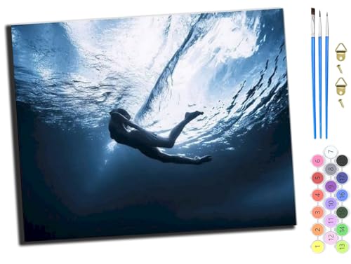 WANGXIAO Malen nach Zahlen Erwachsene,DIY Bastelset Handgemalt Ölgemälde Kit Mit 3,Pinseln und Acrylfarbe leinwand Kit,Geschenkideen,40x50 cm,Mädchen schwimmen im Meer,ohne Rahmen von WANGXIAO