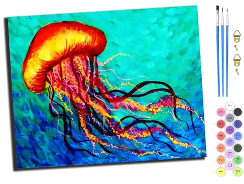 WANGXIAO Malen nach Zahlen Erwachsene,DIY Bastelset Handgemalt Ölgemälde Kit Mit 3,Pinseln und Acrylfarbe leinwand Kit,Geschenkideen,40x50 cm,Quallenmeer,mit Rahmen WANGXIAO Malen nach Zahlen Erwachsene,DIY Bastelset Handgemalt Ölgemälde Kit Mit 3,Pinseln und Acrylfarbe leinwand Kit,Geschenkideen,40x50 cm,Quallenmeer,mit Rahmen von WANGXIAO