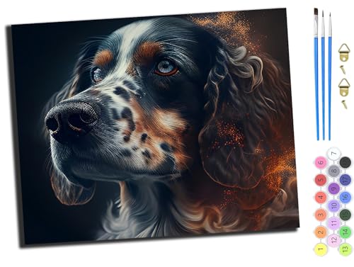 WANGXIAO Malen nach Zahlen Erwachsene,DIY Bastelset Handgemalt Ölgemälde Kit Mit 3,Pinseln und Acrylfarbe leinwand Kit,Geschenkideen,40x50 cm,Tier Hund Schäferhund,mit Rahmen von WANGXIAO