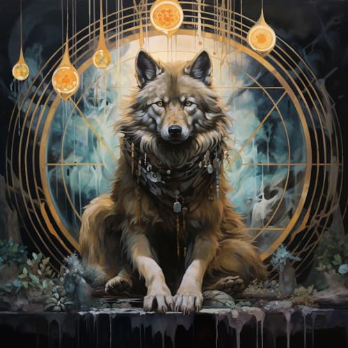 WANGXIAO Malen nach Zahlen Erwachsene,DIY Handgemalt Ölgemälde Kit, Mit 3 Pinseln und Acrylfarbe leinwand Kit,40x40 cm,Fantasietier Wolf, magischer Kreis，,ohne Rahmen von WANGXIAO