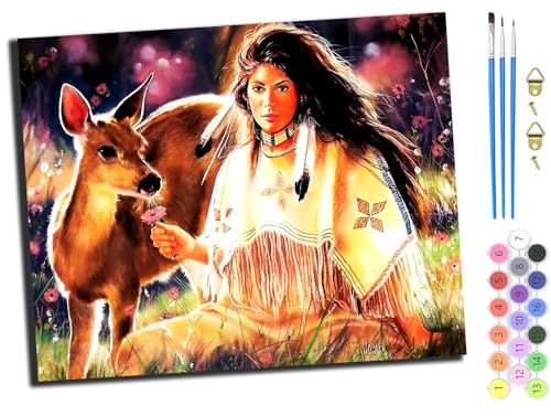 WANGXIAO Malen nach Zahlen Erwachsene,DIY Handgemalt Ölgemälde Kit,40x50 cm,Paint by Numbers Adult Mit 3,Pinseln und Acrylfarbe leinwand Kit,Altmodisch, Amerikanisches Indianermädchen,ohne Rahmen WANGXIAO Malen nach Zahlen Erwachsene,DIY Handgemalt Ölgemälde Kit,40x50 cm,Paint by Numbers Adult Mit 3,Pinseln und Acrylfarbe leinwand Kit,Altmodisch, Amerikanisches Indianermädchen,ohne Rahmen von WANGXIAO