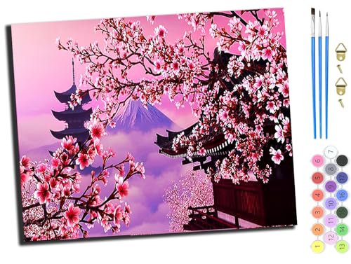 WANGXIAO Malen nach Zahlen Erwachsene,DIY Handgemalt Ölgemälde Kit,40x50 cm,Paint by Numbers Adult Mit 3,Pinseln und Acrylfarbe leinwand Kit,Antikes Kirschblütengebäude,mit Rahmen WANGXIAO Malen nach Zahlen Erwachsene,DIY Handgemalt Ölgemälde Kit,40x50 cm,Paint by Numbers Adult Mit 3,Pinseln und Acrylfarbe leinwand Kit,Antikes Kirschblütengebäude,mit Rahmen von WANGXIAO