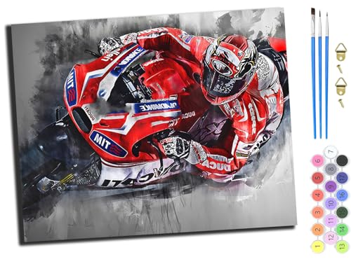 WANGXIAO Malen nach Zahlen Erwachsene,DIY Handgemalt Ölgemälde Kit,40x50 cm,Paint by Numbers Adult Mit 3,Pinseln und Acrylfarbe leinwand Kit,Aquarell Motorradfahrer,ohne Rahmen von WANGXIAO