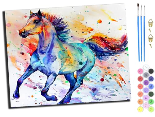 WANGXIAO Malen nach Zahlen Erwachsene,DIY Handgemalt Ölgemälde Kit,40x50 cm,Paint by Numbers Adult Mit 3,Pinseln und Acrylfarbe leinwand Kit,Aquarell Tier laufendes Pferd,mit Rahmen WANGXIAO Malen nach Zahlen Erwachsene,DIY Handgemalt Ölgemälde Kit,40x50 cm,Paint by Numbers Adult Mit 3,Pinseln und Acrylfarbe leinwand Kit,Aquarell Tier laufendes Pferd,mit Rahmen von WANGXIAO