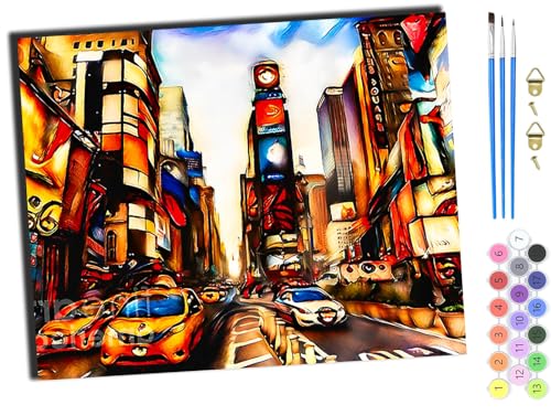 WANGXIAO Malen nach Zahlen Erwachsene,DIY Handgemalt Ölgemälde Kit,40x50 cm,Paint by Numbers Adult Mit 3,Pinseln und Acrylfarbe leinwand Kit,Bunte Stadt New York Nachtszene,ohne Rahmen von WANGXIAO