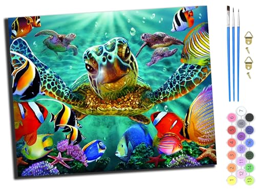 WANGXIAO Malen nach Zahlen Erwachsene,DIY Handgemalt Ölgemälde Kit,40x50 cm,Paint by Numbers Adult Mit 3,Pinseln und Acrylfarbe leinwand Kit,HappySea Schildkröte Tier,ohne Rahmen WANGXIAO Malen nach Zahlen Erwachsene,DIY Handgemalt Ölgemälde Kit,40x50 cm,Paint by Numbers Adult Mit 3,Pinseln und Acrylfarbe leinwand Kit,HappySea Schildkröte Tier,ohne Rahmen von WANGXIAO