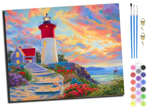 WANGXIAO Malen nach Zahlen Erwachsene,DIY Handgemalt Ölgemälde Kit,40x50 cm,Paint by Numbers Adult Mit 3,Pinseln und Acrylfarbe leinwand Kit,Leuchtturmlandschaft am Meer,mit Rahmen WANGXIAO Malen nach Zahlen Erwachsene,DIY Handgemalt Ölgemälde Kit,40x50 cm,Paint by Numbers Adult Mit 3,Pinseln und Acrylfarbe leinwand Kit,Leuchtturmlandschaft am Meer,mit Rahmen von WANGXIAO
