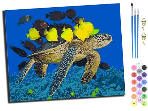 WANGXIAO Malen nach Zahlen Erwachsene,DIY Handgemalt Ölgemälde Kit,40x50 cm,Paint by Numbers Adult Mit 3,Pinseln und Acrylfarbe leinwand Kit,Ozean Strand Schildkröte Fisch,mit Rahmen WANGXIAO Malen nach Zahlen Erwachsene,DIY Handgemalt Ölgemälde Kit,40x50 cm,Paint by Numbers Adult Mit 3,Pinseln und Acrylfarbe leinwand Kit,Ozean Strand Schildkröte Fisch,mit Rahmen von WANGXIAO