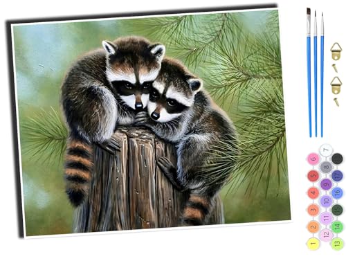 WANGXIAO Malen nach Zahlen Erwachsene,DIY Handgemalt Ölgemälde Kit,40x50 cm,Paint by Numbers Adult Mit 3,Pinseln und Acrylfarbe leinwand Kit,Süße Tiere,mit Rahmen von WANGXIAO