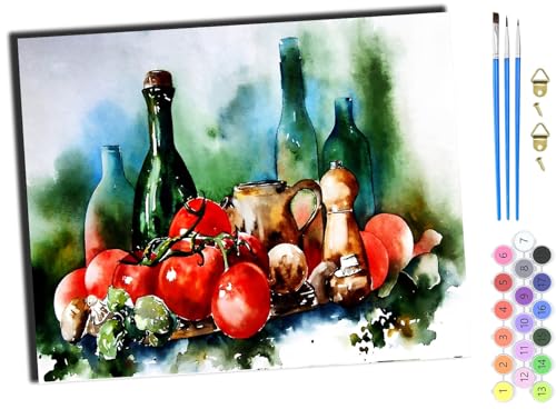 WANGXIAO Malen nach Zahlen Erwachsene,DIY Handgemalt Ölgemälde Kit,40x50 cm,Paint by Numbers Adult Mit 3,Pinseln und Acrylfarbe leinwand Kit,Tomaten-Gemüse-Menge,ohne Rahmen von WANGXIAO