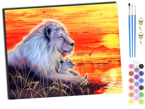 WANGXIAO Malen nach Zahlen Erwachsene,DIY Handgemalt Ölgemälde Kit,40x50 cm,Paint by Numbers Adult Mit 3,Pinseln und Acrylfarbe leinwand Kit,sonnenuntergang weiß tier löwe,ohne Rahmen WANGXIAO Malen nach Zahlen Erwachsene,DIY Handgemalt Ölgemälde Kit,40x50 cm,Paint by Numbers Adult Mit 3,Pinseln und Acrylfarbe leinwand Kit,sonnenuntergang weiß tier löwe,ohne Rahmen von WANGXIAO