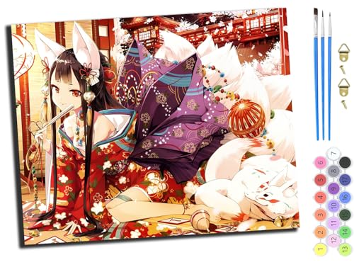 WANGXIAO Malen nach Zahlen Erwachsene,DIY Handgemalt Ölgemälde Kit,Paint by Numbers Adult Mit 3,Pinseln und Acrylfarbe leinwand Kit,40x50 cm,Anime japanische Mädchen Kimono Geisha,mit Rahmen von WANGXIAO