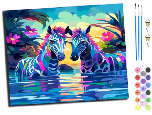 WANGXIAO Malen nach Zahlen Erwachsene,DIY Handgemalt Ölgemälde Kit,Paint by Numbers Adult Mit 3,Pinseln und Acrylfarbe leinwand Kit,40x50 cm,Buntes Waldseezebra,ohne Rahmen WANGXIAO Malen nach Zahlen Erwachsene,DIY Handgemalt Ölgemälde Kit,Paint by Numbers Adult Mit 3,Pinseln und Acrylfarbe leinwand Kit,40x50 cm,Buntes Waldseezebra,ohne Rahmen von WANGXIAO