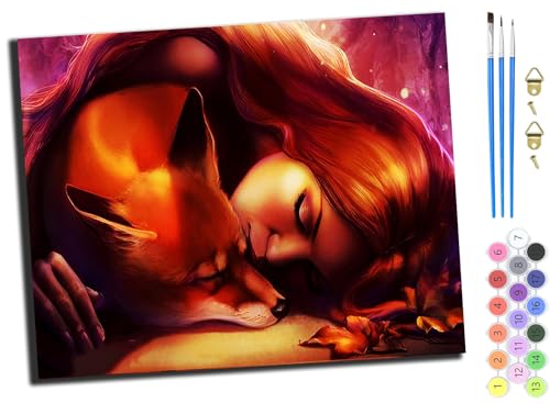 WANGXIAO Malen nach Zahlen Erwachsene,DIY Handgemalt Ölgemälde Kit,Paint by Numbers Adult Mit 3,Pinseln und Acrylfarbe leinwand Kit,40x50 cm,Fuchs und Mädchen Tiere Menschen und Natur,mit Rahmen WANGXIAO Malen nach Zahlen Erwachsene,DIY Handgemalt Ölgemälde Kit,Paint by Numbers Adult Mit 3,Pinseln und Acrylfarbe leinwand Kit,40x50 cm,Fuchs und Mädchen Tiere Menschen und Natur,mit Rahmen von WANGXIAO