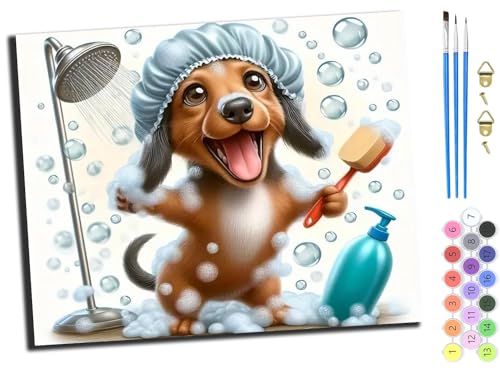 WANGXIAO Malen nach Zahlen Erwachsene,DIY Handgemalt Ölgemälde Kit,Paint by Numbers Adult Mit 3,Pinseln und Acrylfarbe leinwand Kit,40x50 cm,Glücklicher Hund im Badezimmer,mit Rahmen WANGXIAO Malen nach Zahlen Erwachsene,DIY Handgemalt Ölgemälde Kit,Paint by Numbers Adult Mit 3,Pinseln und Acrylfarbe leinwand Kit,40x50 cm,Glücklicher Hund im Badezimmer,mit Rahmen von WANGXIAO
