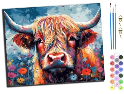 WANGXIAO Malen nach Zahlen Erwachsene,DIY Handgemalt Ölgemälde Kit,Paint by Numbers Adult Mit 3,Pinseln und Acrylfarbe leinwand Kit,40x50 cm,Hochlandrinder mit bunten Blumen Gänseblümchen,ohne Rahmen WANGXIAO Malen nach Zahlen Erwachsene,DIY Handgemalt Ölgemälde Kit,Paint by Numbers Adult Mit 3,Pinseln und Acrylfarbe leinwand Kit,40x50 cm,Hochlandrinder mit bunten Blumen Gänseblümchen,ohne Rahmen von WANGXIAO